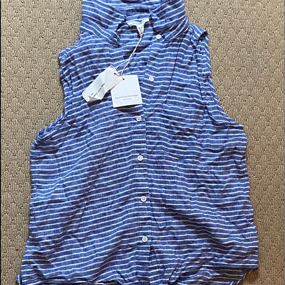 button down tank top with tie at bottom